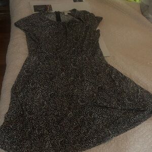 Michael Kors Black and White Printed Short-Sleeve Mini Dress